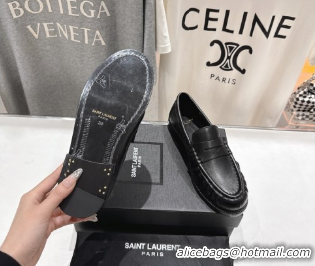Stylish Saint Laurent Le Loafers Penny Slippers in Calf Leather Black 0424032