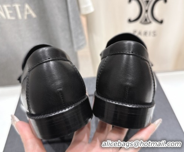 Stylish Saint Laurent Le Loafers Penny Slippers in Calf Leather Black 0424032