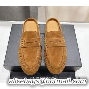 Good Looking Saint Laurent Le Loafers Mules in Suede Light Brown 0424033
