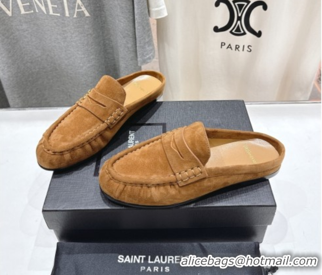 Good Looking Saint Laurent Le Loafers Mules in Suede Light Brown 0424033