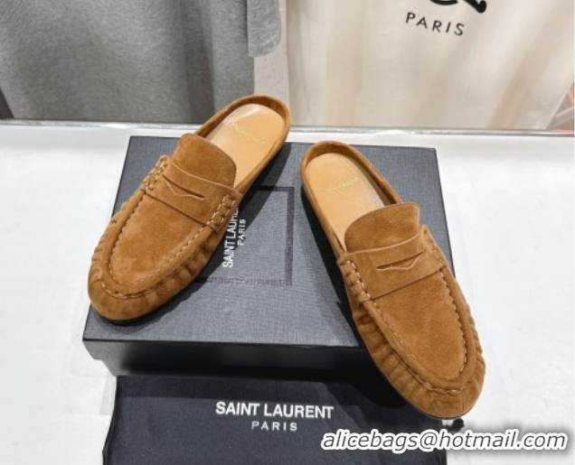 Good Looking Saint Laurent Le Loafers Mules in Suede Light Brown 0424033