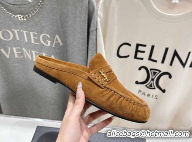 Good Looking Saint Laurent Le Loafers Mules in Suede Light Brown 0424033