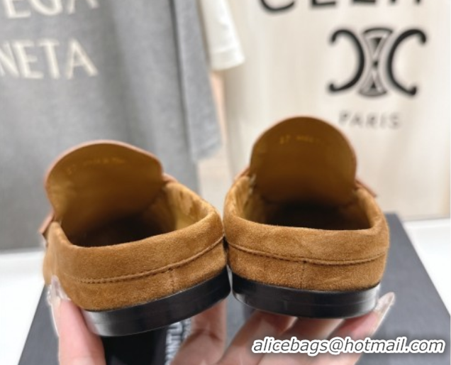 Good Looking Saint Laurent Le Loafers Mules in Suede Light Brown 0424033