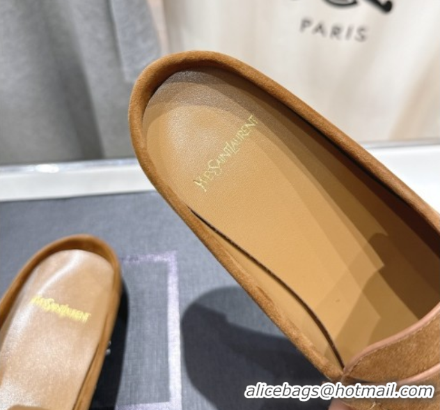 Good Looking Saint Laurent Le Loafers Mules in Suede Light Brown 0424033