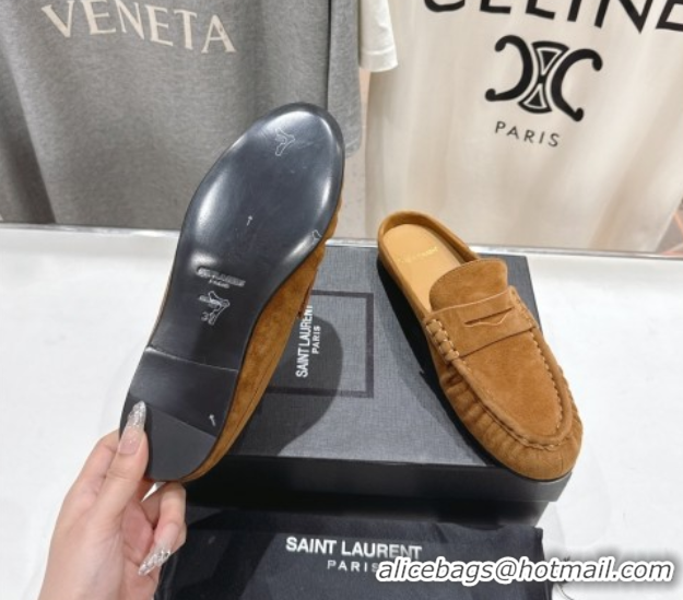 Good Looking Saint Laurent Le Loafers Mules in Suede Light Brown 0424033