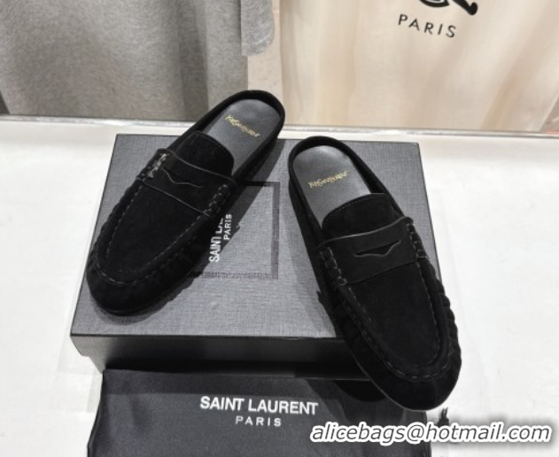 Good Quality Saint Laurent Le Loafers Mules in Suede Black 0424034