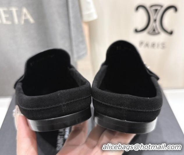 Good Quality Saint Laurent Le Loafers Mules in Suede Black 0424034