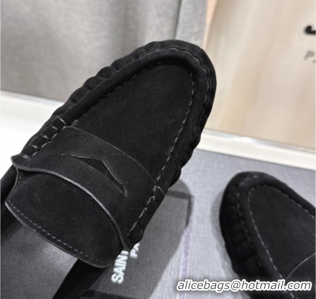 Good Quality Saint Laurent Le Loafers Mules in Suede Black 0424034