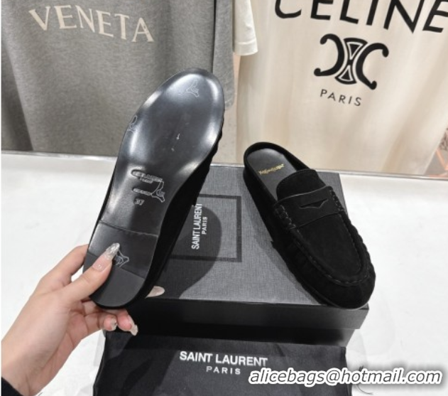 Good Quality Saint Laurent Le Loafers Mules in Suede Black 0424034
