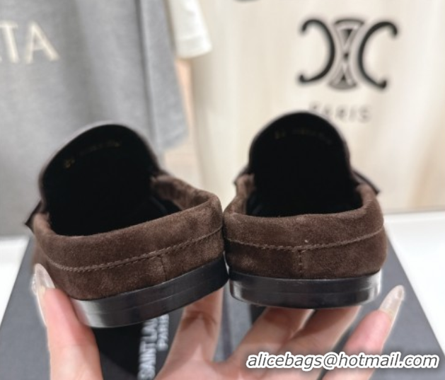 Best Product Saint Laurent Le Loafers Mules in Suede Dark Brown 0424035