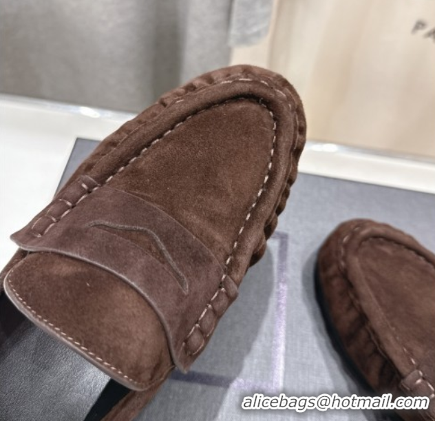 Best Product Saint Laurent Le Loafers Mules in Suede Dark Brown 0424035