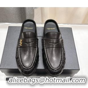 Luxurious Saint Laurent Le Loafers Mules in Calf Leather Black 0424036