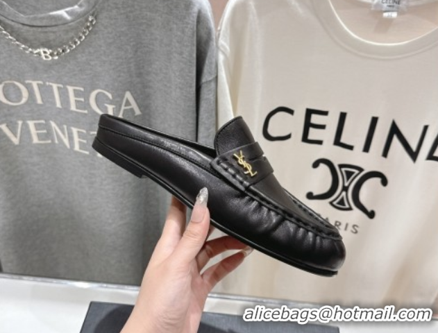 Luxurious Saint Laurent Le Loafers Mules in Calf Leather Black 0424036