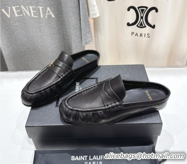 Luxurious Saint Laurent Le Loafers Mules in Calf Leather Black 0424036
