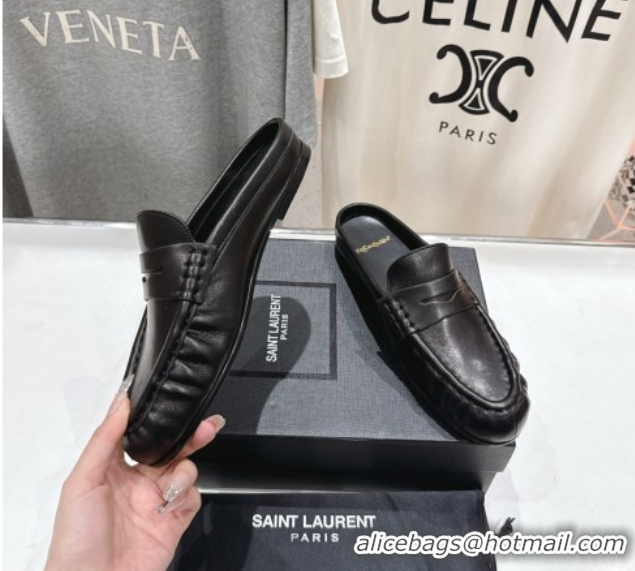 Luxurious Saint Laurent Le Loafers Mules in Calf Leather Black 0424036