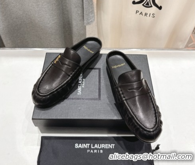 Luxurious Saint Laurent Le Loafers Mules in Calf Leather Black 0424036