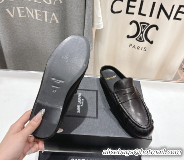 Luxurious Saint Laurent Le Loafers Mules in Calf Leather Black 0424036