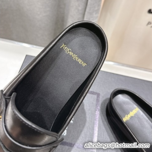 Luxurious Saint Laurent Le Loafers Mules in Calf Leather Black 0424036