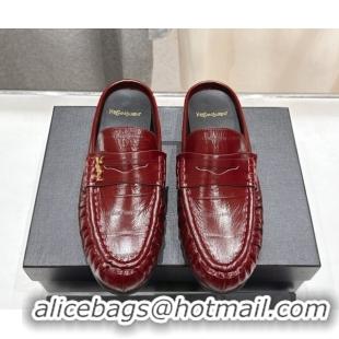 Big Discount Saint Laurent Le Loafers Mules in Eel Embossed Leather Red 0424037