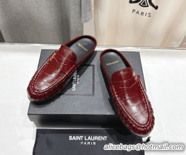 Big Discount Saint Laurent Le Loafers Mules in Eel Embossed Leather Red 0424037