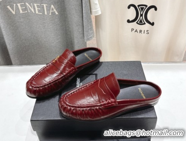 Big Discount Saint Laurent Le Loafers Mules in Eel Embossed Leather Red 0424037