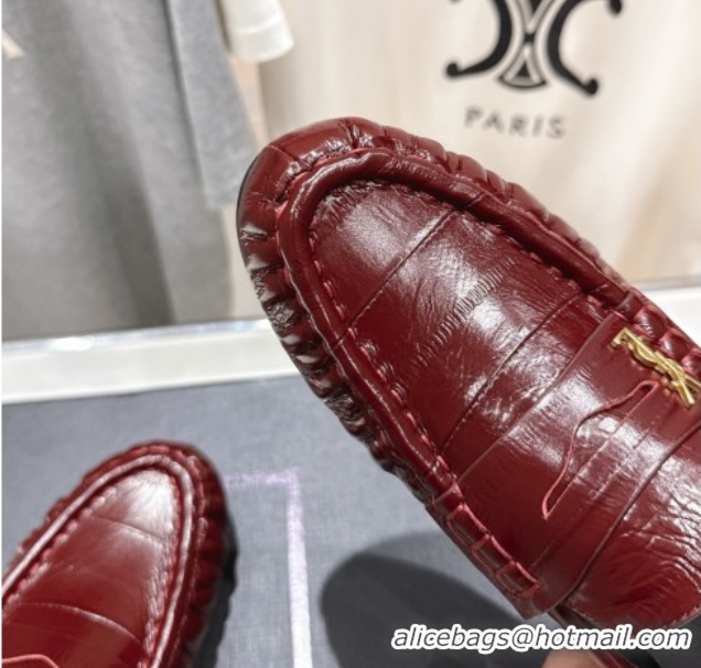 Big Discount Saint Laurent Le Loafers Mules in Eel Embossed Leather Red 0424037