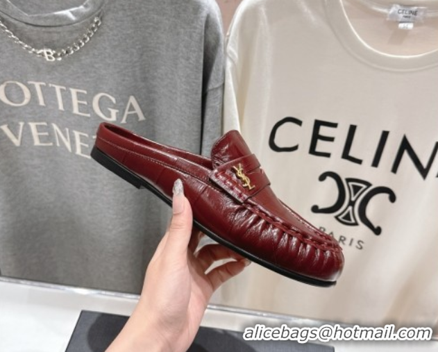 Big Discount Saint Laurent Le Loafers Mules in Eel Embossed Leather Red 0424037