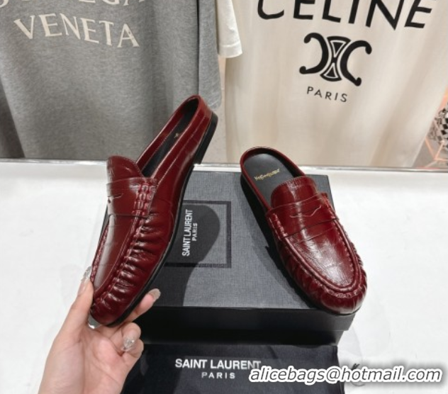 Big Discount Saint Laurent Le Loafers Mules in Eel Embossed Leather Red 0424037