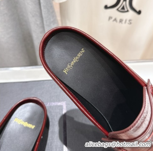 Big Discount Saint Laurent Le Loafers Mules in Eel Embossed Leather Red 0424037