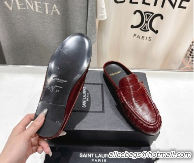 Big Discount Saint Laurent Le Loafers Mules in Eel Embossed Leather Red 0424037
