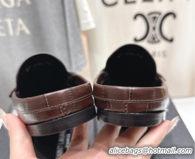 Durable Saint Laurent Le Loafers Mules in Eel Embossed Leather Brown 0424038