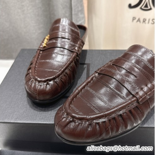 Durable Saint Laurent Le Loafers Mules in Eel Embossed Leather Brown 0424038