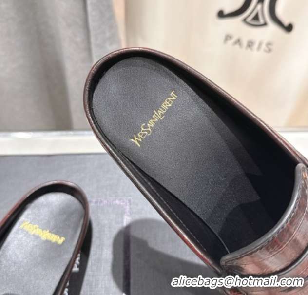 Luxury Saint Laurent Le Loafers Mules in Faded Leather Red 0424040