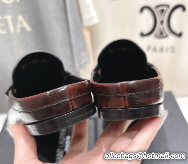 Luxury Saint Laurent Le Loafers Mules in Faded Leather Red 0424040