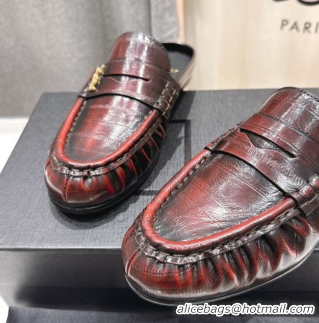 Luxury Saint Laurent Le Loafers Mules in Faded Leather Red 0424040