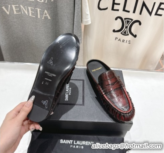 Luxury Saint Laurent Le Loafers Mules in Faded Leather Red 0424040