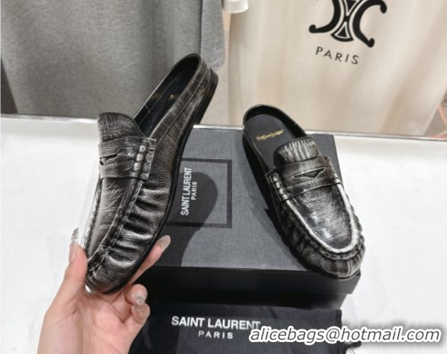 Good Product Saint Laurent Le Loafers Mules in Faded Leather Black 0424041