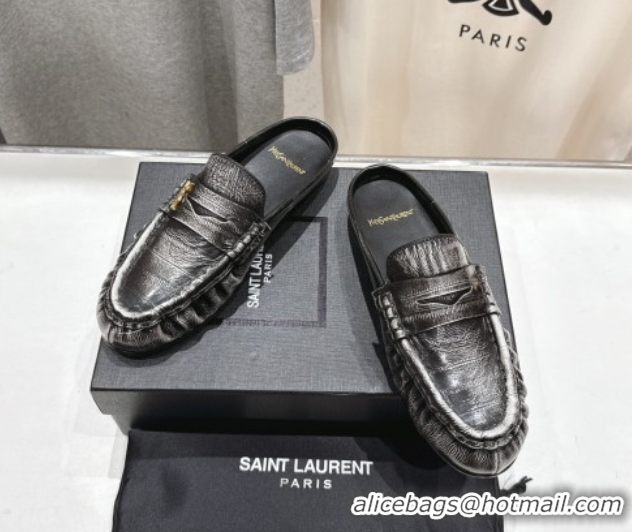 Good Product Saint Laurent Le Loafers Mules in Faded Leather Black 0424041