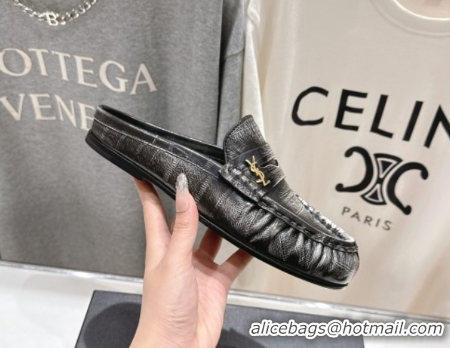 Good Product Saint Laurent Le Loafers Mules in Faded Leather Black 0424041