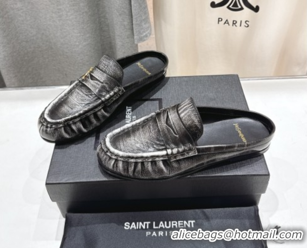 Good Product Saint Laurent Le Loafers Mules in Faded Leather Black 0424041