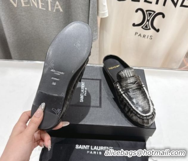 Good Product Saint Laurent Le Loafers Mules in Faded Leather Black 0424041
