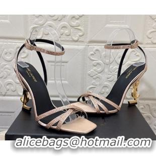 Best Grade Saint Laurent Opyum YSL Heel Sandals 10.5cm in Satin and Strass Nude 0424046