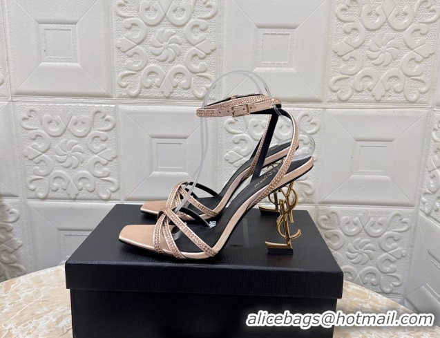 Best Grade Saint Laurent Opyum YSL Heel Sandals 10.5cm in Satin and Strass Nude 0424046