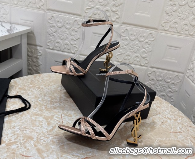 Best Grade Saint Laurent Opyum YSL Heel Sandals 10.5cm in Satin and Strass Nude 0424046