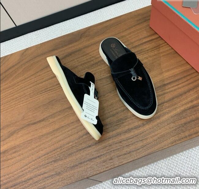 ​Promotional Loro Piana Charms Walk Babouche Loafer in Suede LP060502 Black 2025