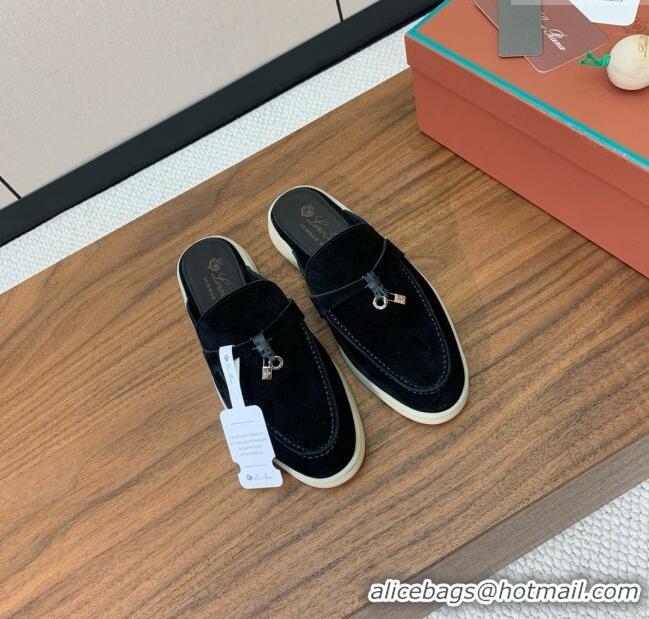 ​Promotional Loro Piana Charms Walk Babouche Loafer in Suede LP060502 Black 2025