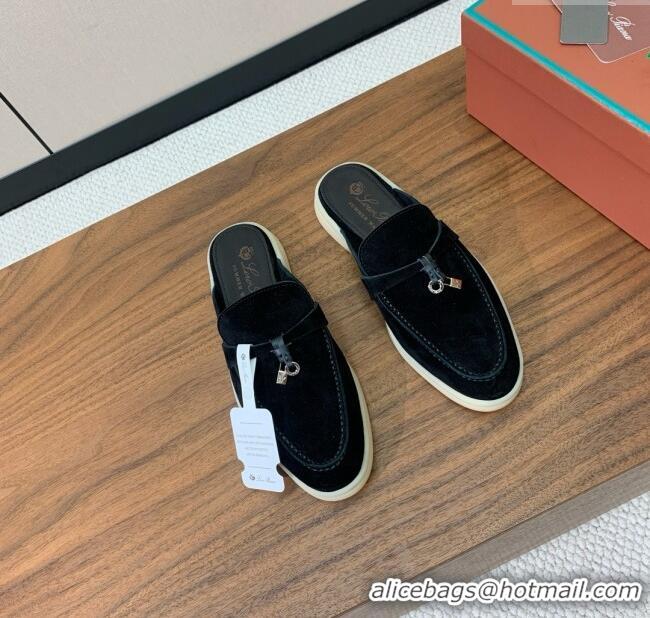 ​Promotional Loro Piana Charms Walk Babouche Loafer in Suede LP060502 Black 2025