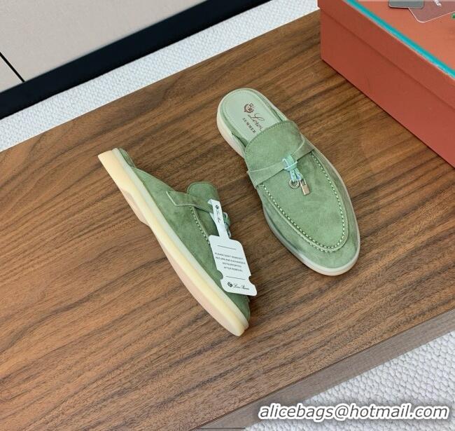 Top Grade Loro Piana Charms Walk Babouche Loafer in Suede LP060506 Green 2025