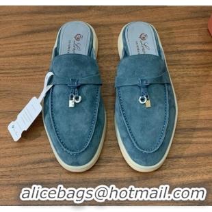 ​Low Cost Loro Piana Charms Walk Babouche Loafer in Suede LP060508 Misty Blue 2025