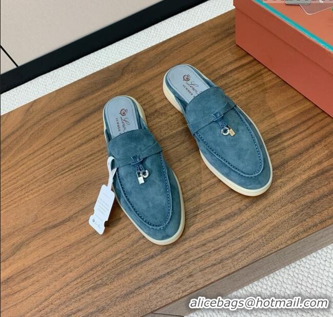 ​Low Cost Loro Piana Charms Walk Babouche Loafer in Suede LP060508 Misty Blue 2025